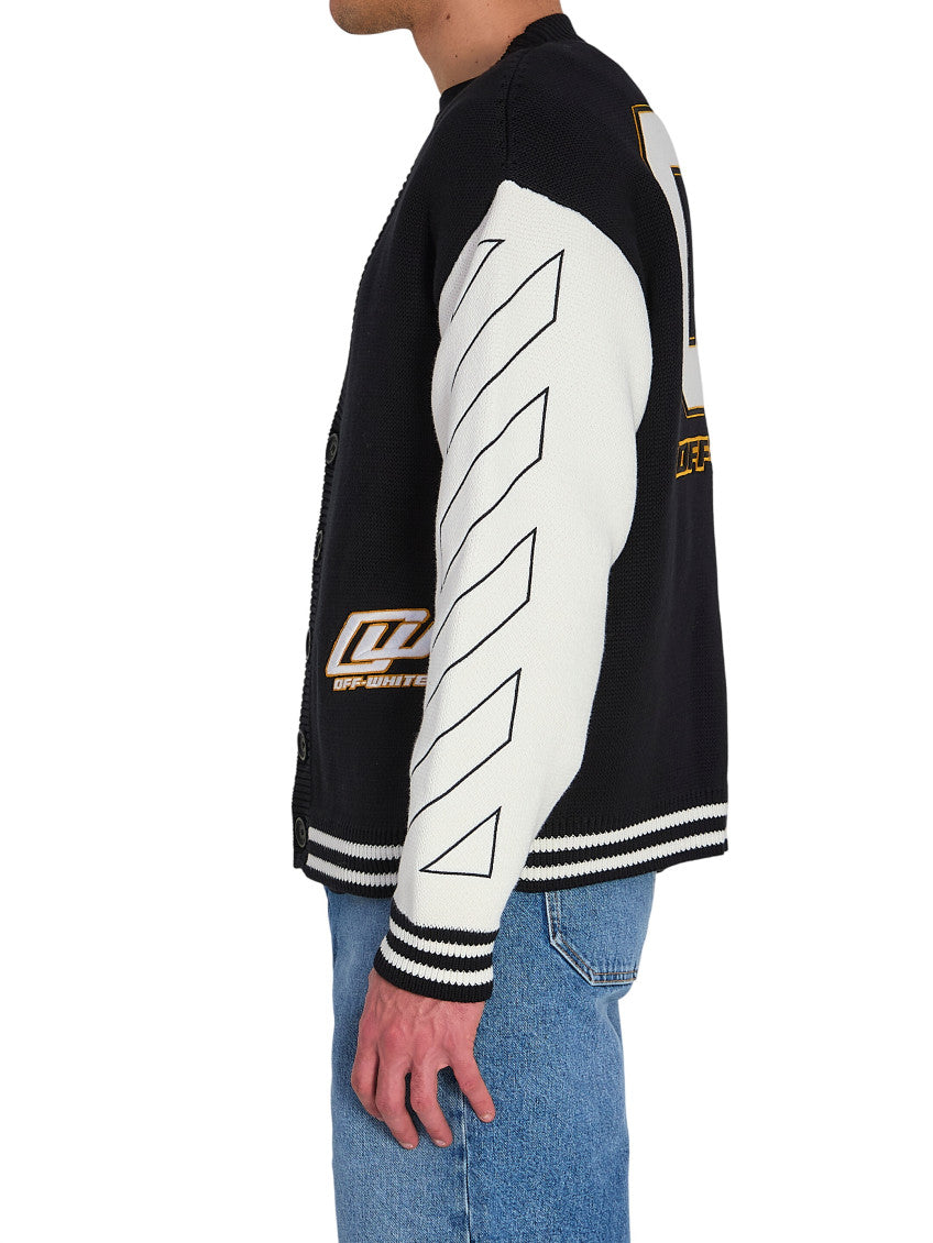 Black V Neck Varsity Cardigan 2