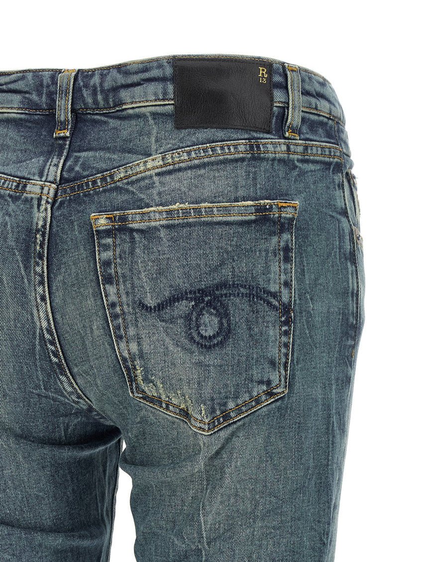 Blue Flared Low Rise Jeans 4