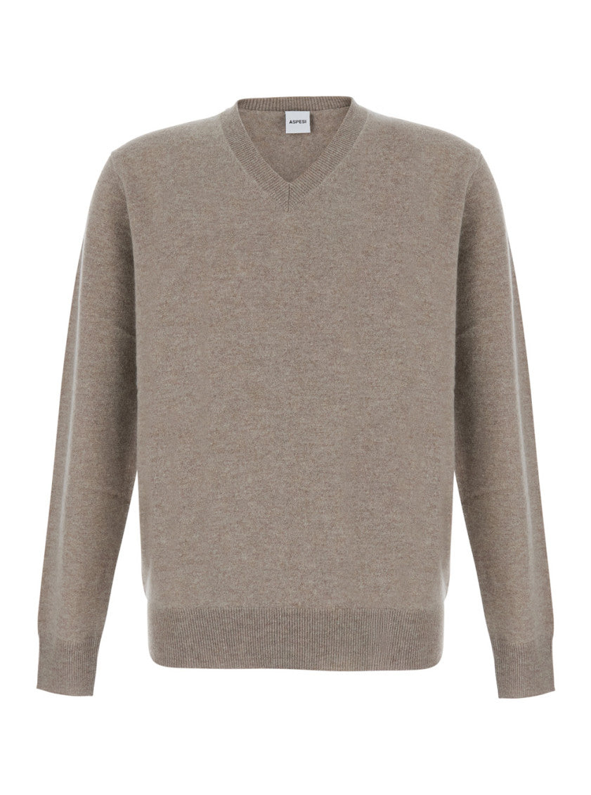 Beige V Neck Sweater 1