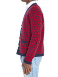 Red Jacquard V Neck Cardigan 2