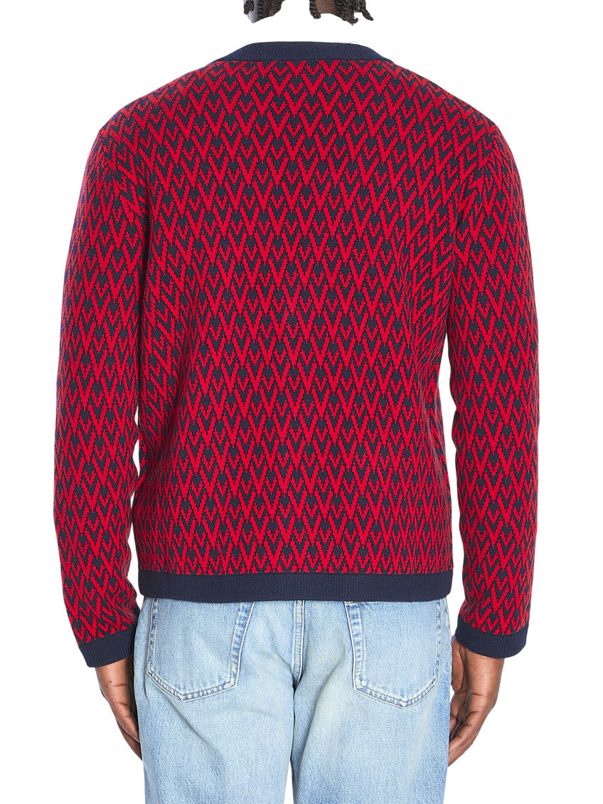 Red Jacquard V Neck Cardigan 3