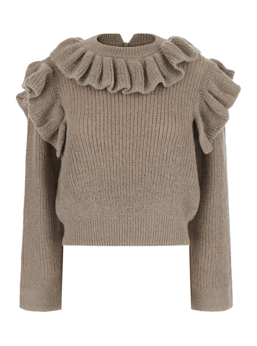 Beige Solid Round Neck Sweater 1