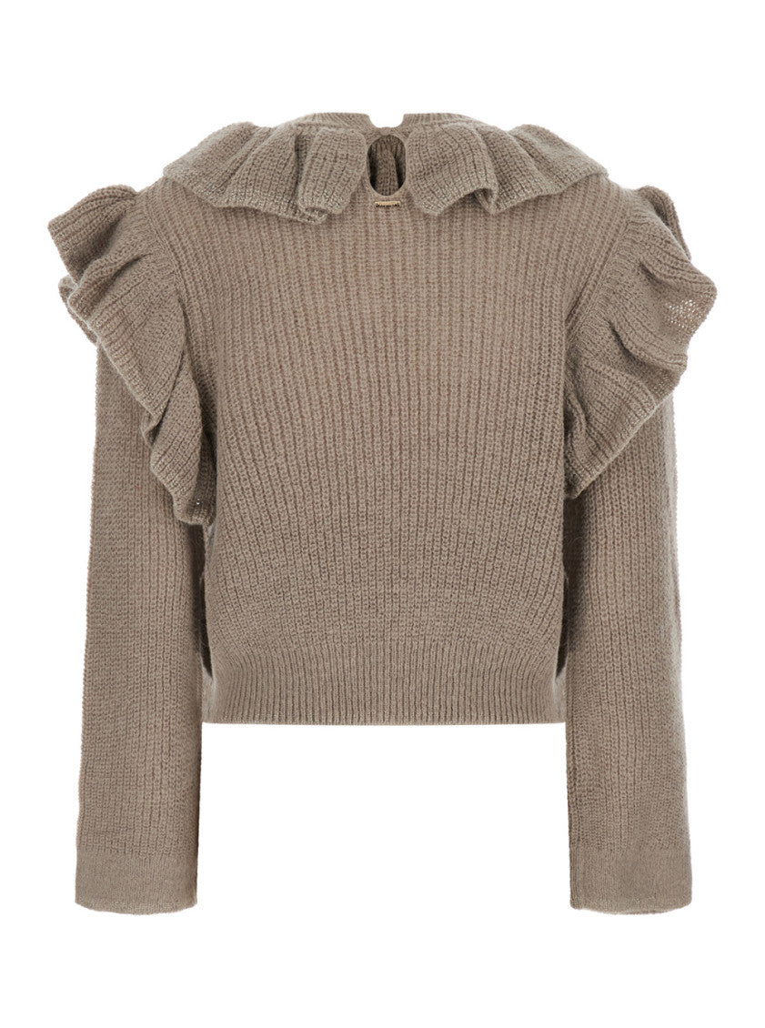 Beige Solid Round Neck Sweater 2