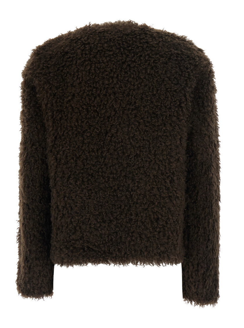 Brown Textured V Neck Cardigan 2