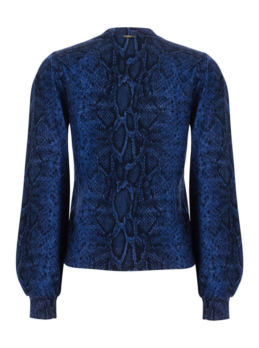 Blue Animal Print Crew Neck Sweater 2