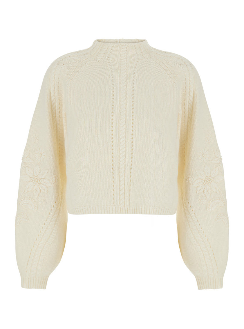 White Embroidered Mock Collar Sweater 1