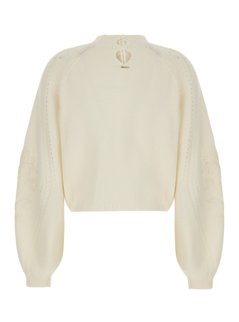 White Embroidered Mock Collar Sweater 2