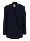 Blue Solid Peaked Lapel Blazer 1