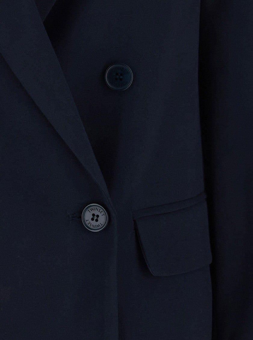 Blue Solid Peaked Lapel Blazer 3