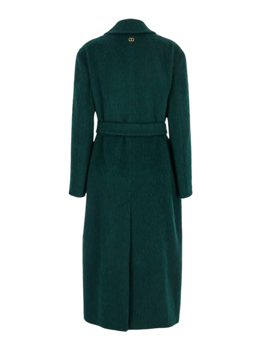Green Peaked lapel Trench Coat 2