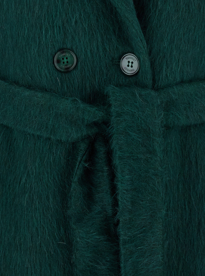 Green Peaked lapel Trench Coat 3
