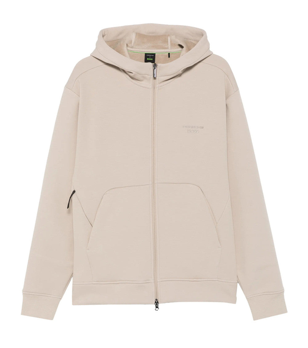 Beige Zip Up Logo Hoodie 1