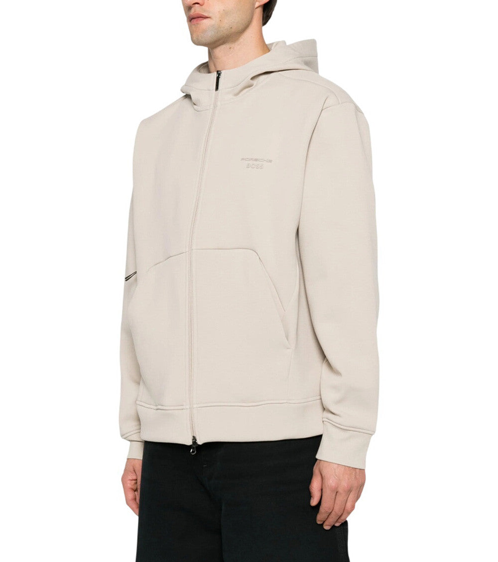 Beige Zip Up Logo Hoodie 2
