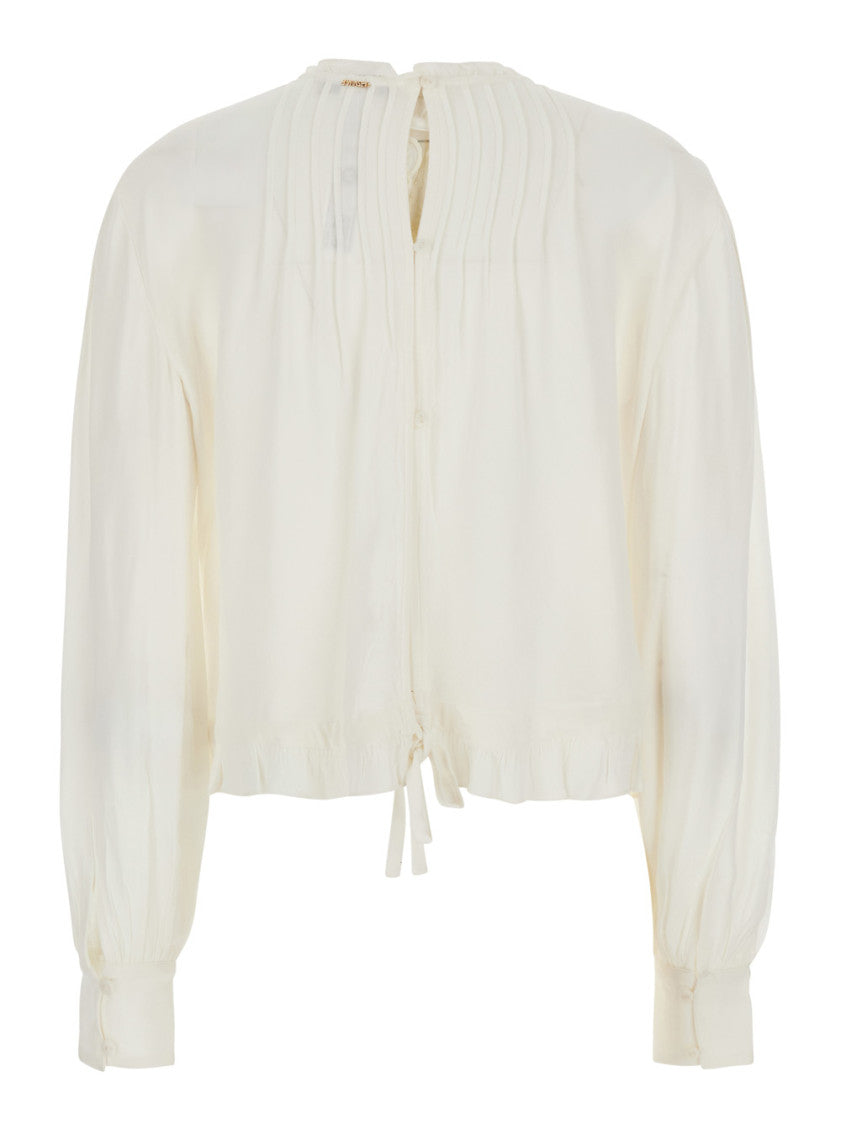 White Embroidered Crew Neck Top 2