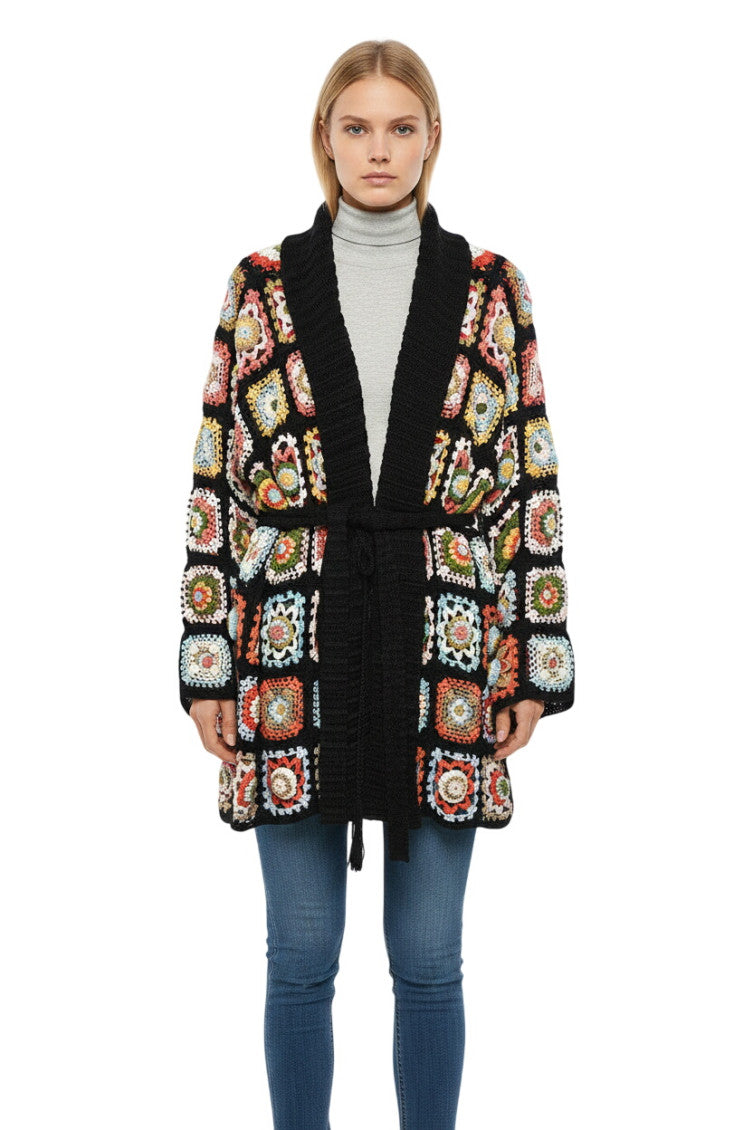 Multicolor Crochet Shawl Neck Cardigan 1
