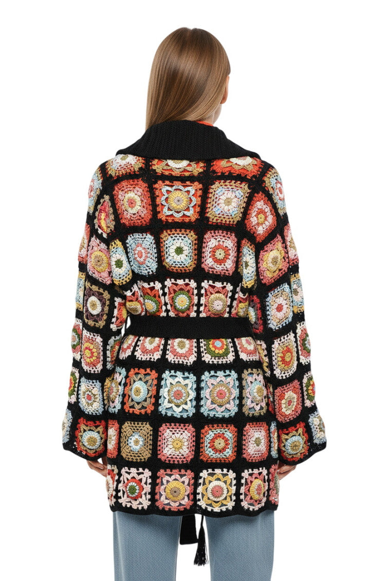 Multicolor Crochet Shawl Neck Cardigan 2
