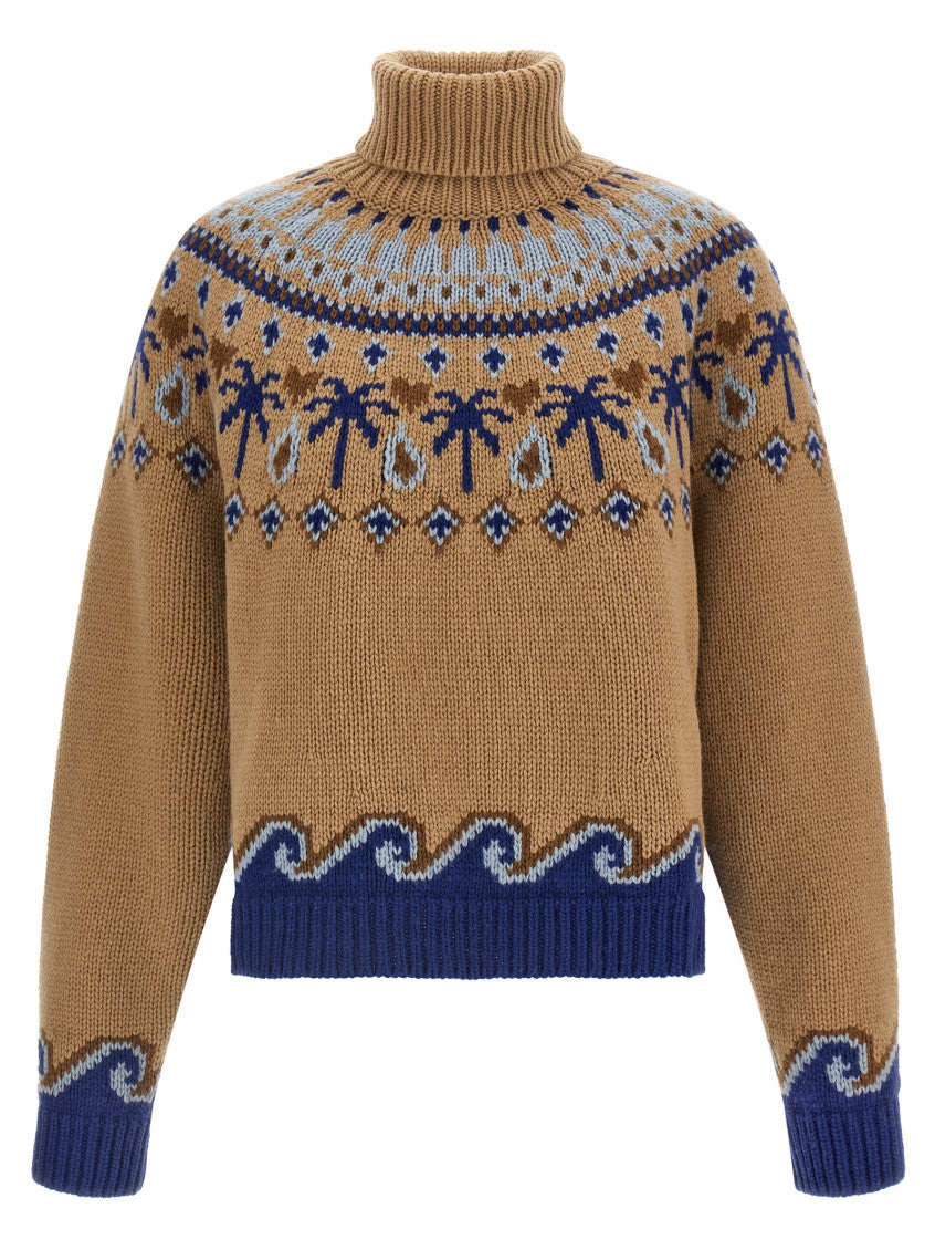 Beige Jacquard Turtle Neck Sweater 1