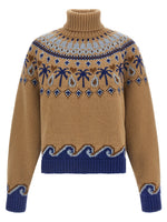 Beige Jacquard Turtle Neck Sweater 1