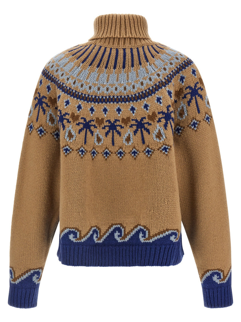 Beige Jacquard Turtle Neck Sweater 2