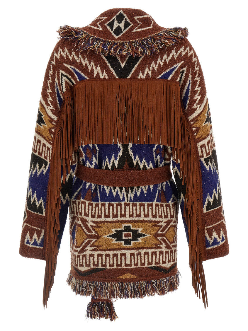 Brown Jacquard Shawl Neck Cardigan 2