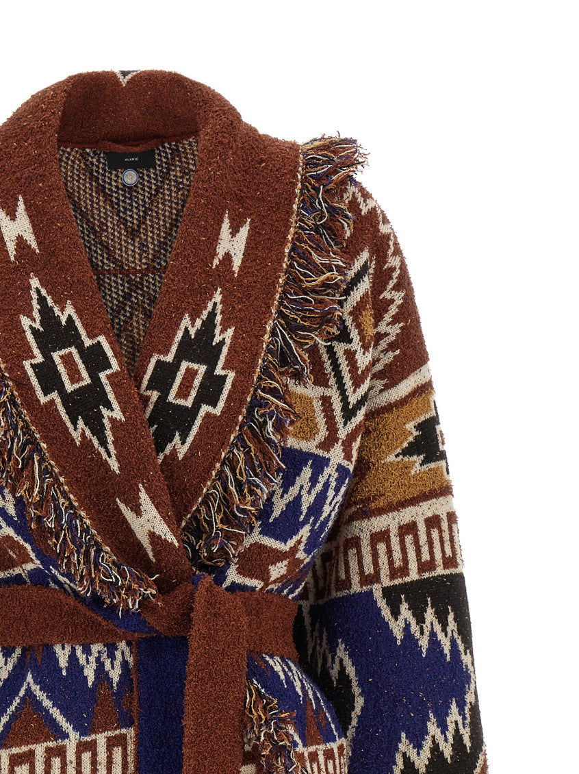 Brown Jacquard Shawl Neck Cardigan 3