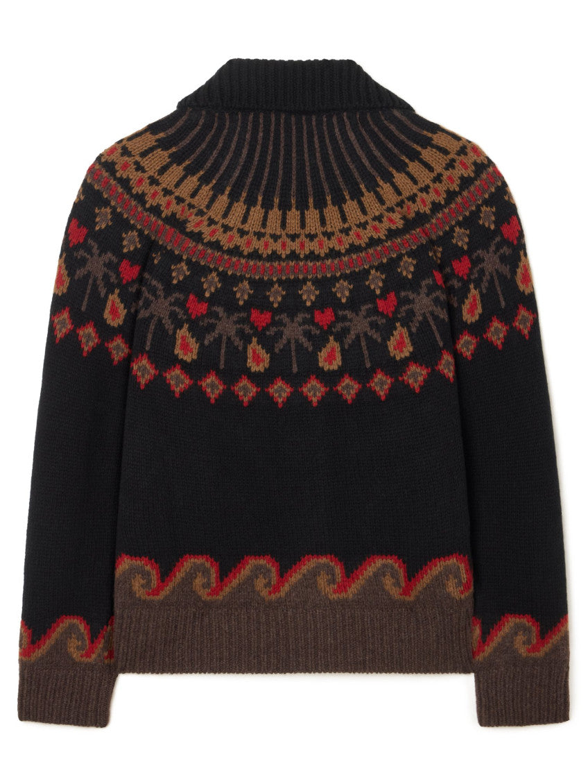 Black Geometric Shawl Neck Cardigan 2