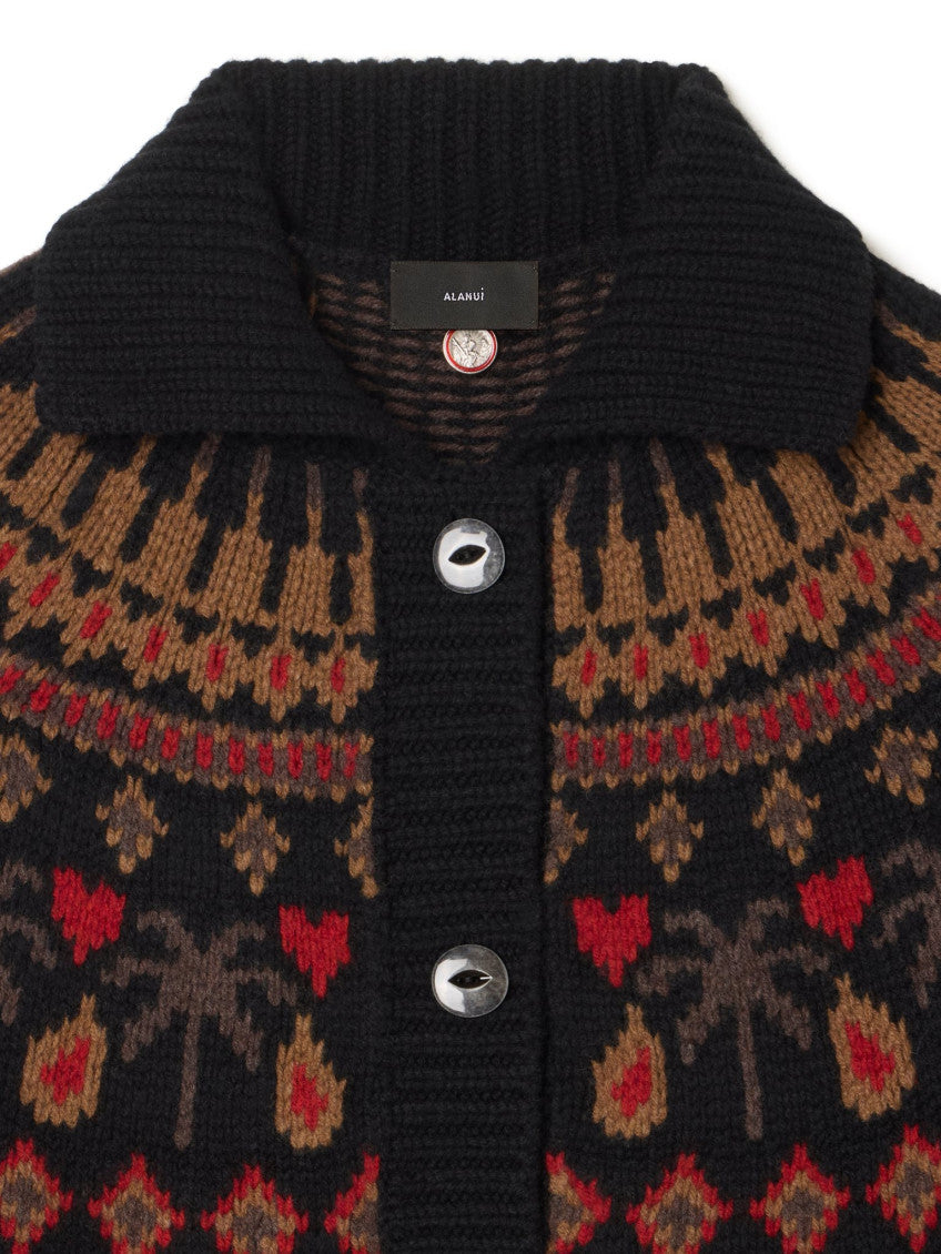 Black Geometric Shawl Neck Cardigan 3