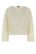White Crochet Round Neck Sweater 1