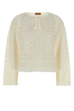 White Crochet Round Neck Sweater 1