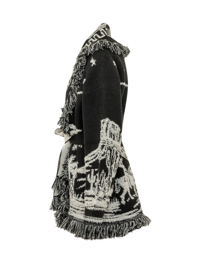 Black Graphic Shawl Neck Sweater 3