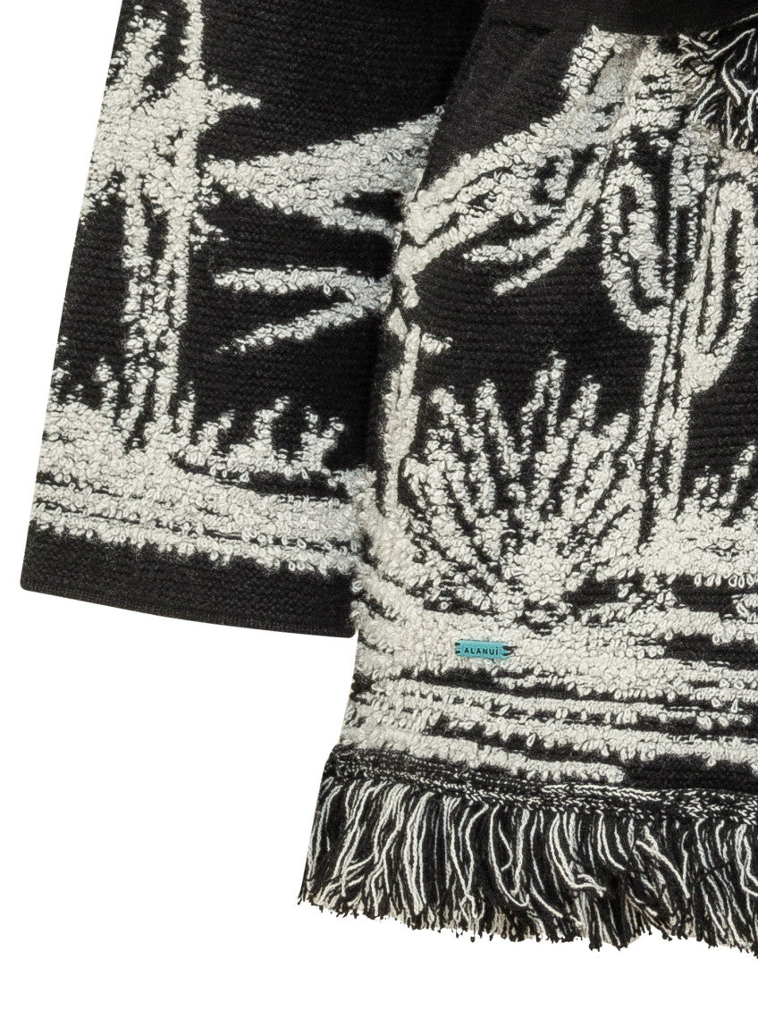 Black Graphic Shawl Neck Sweater 4