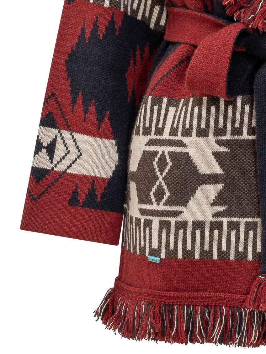 Red Geometric Shawl Lapel Cardigan 4