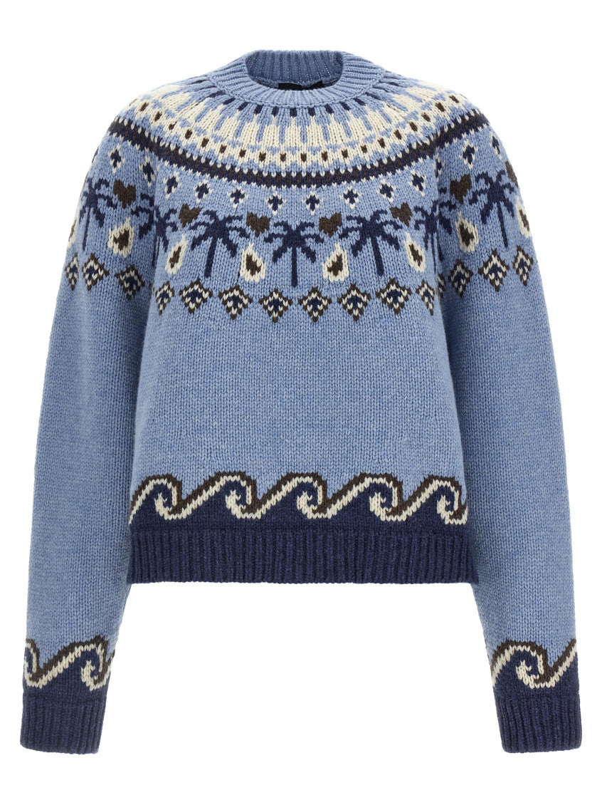 Light Blue Jacquard Crew Neck Sweater 1