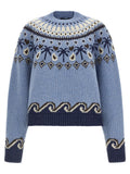 Light Blue Jacquard Crew Neck Sweater 1
