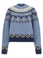 Light Blue Jacquard Crew Neck Sweater 1