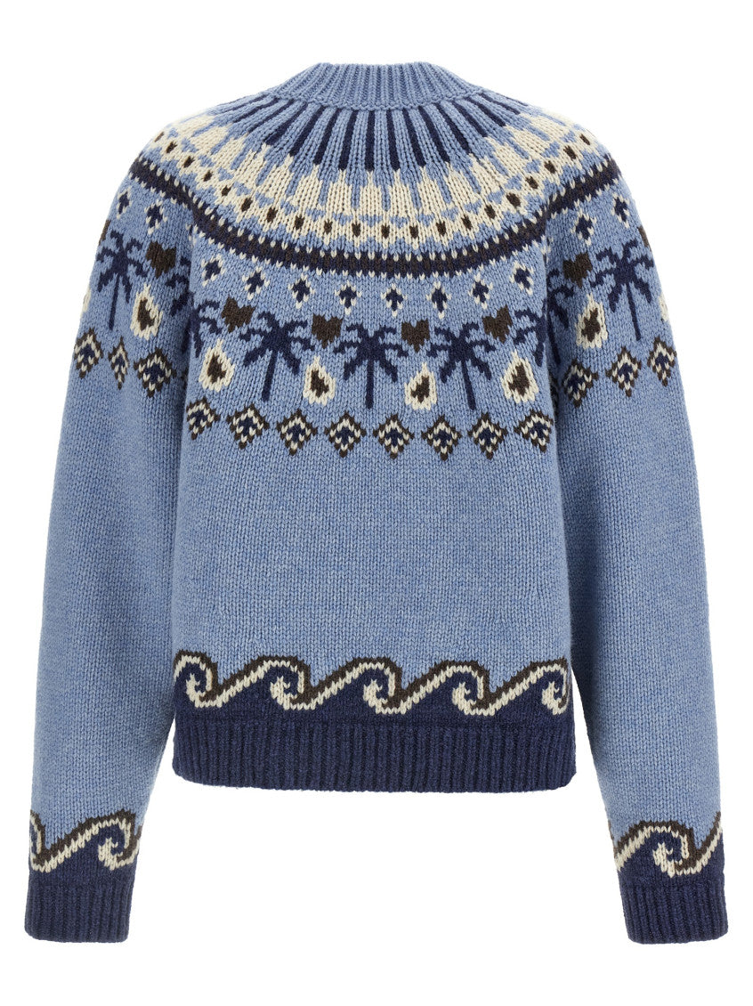 Light Blue Jacquard Crew Neck Sweater 2