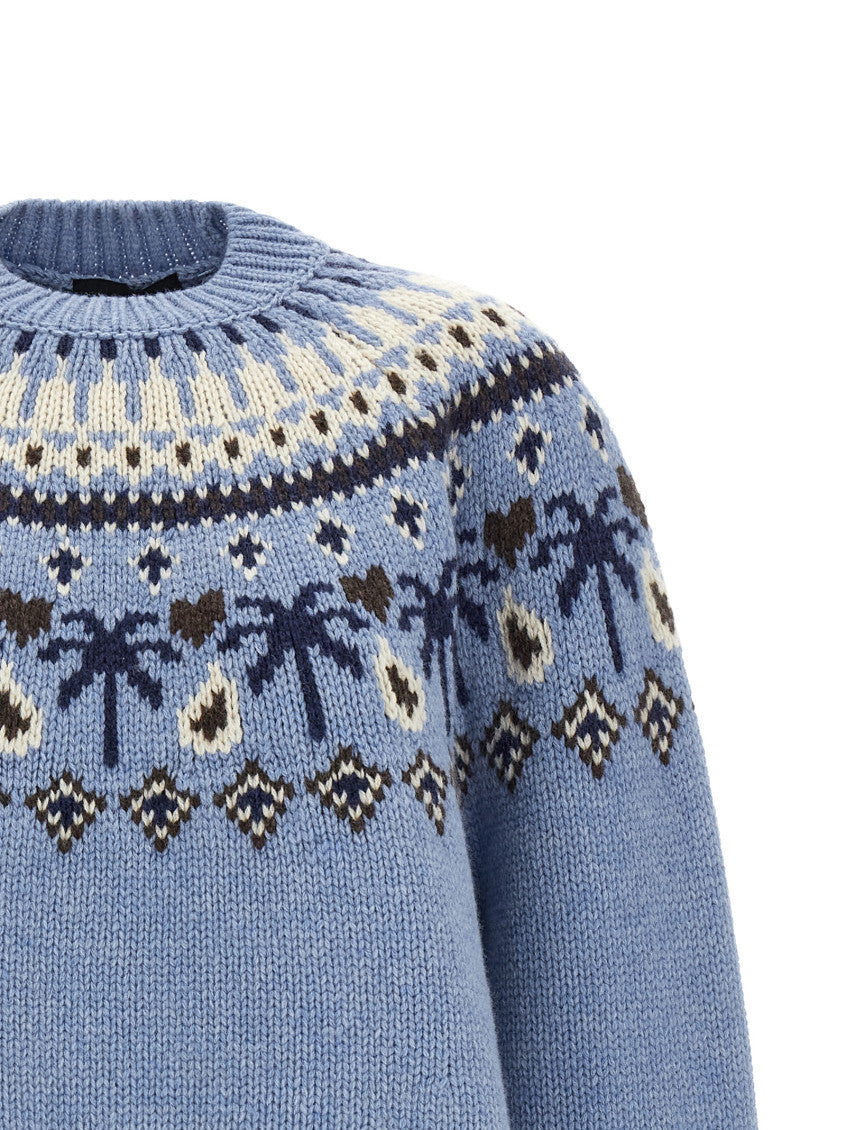 Light Blue Jacquard Crew Neck Sweater 3