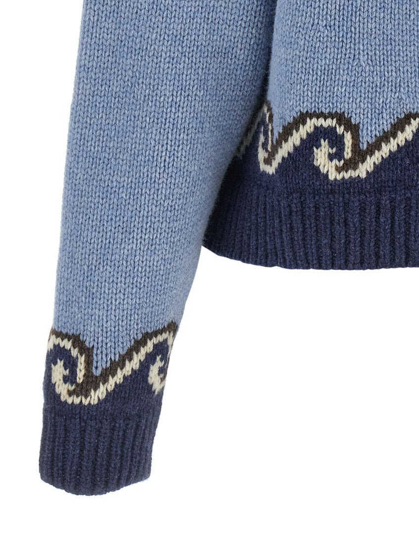 Light Blue Jacquard Crew Neck Sweater 4