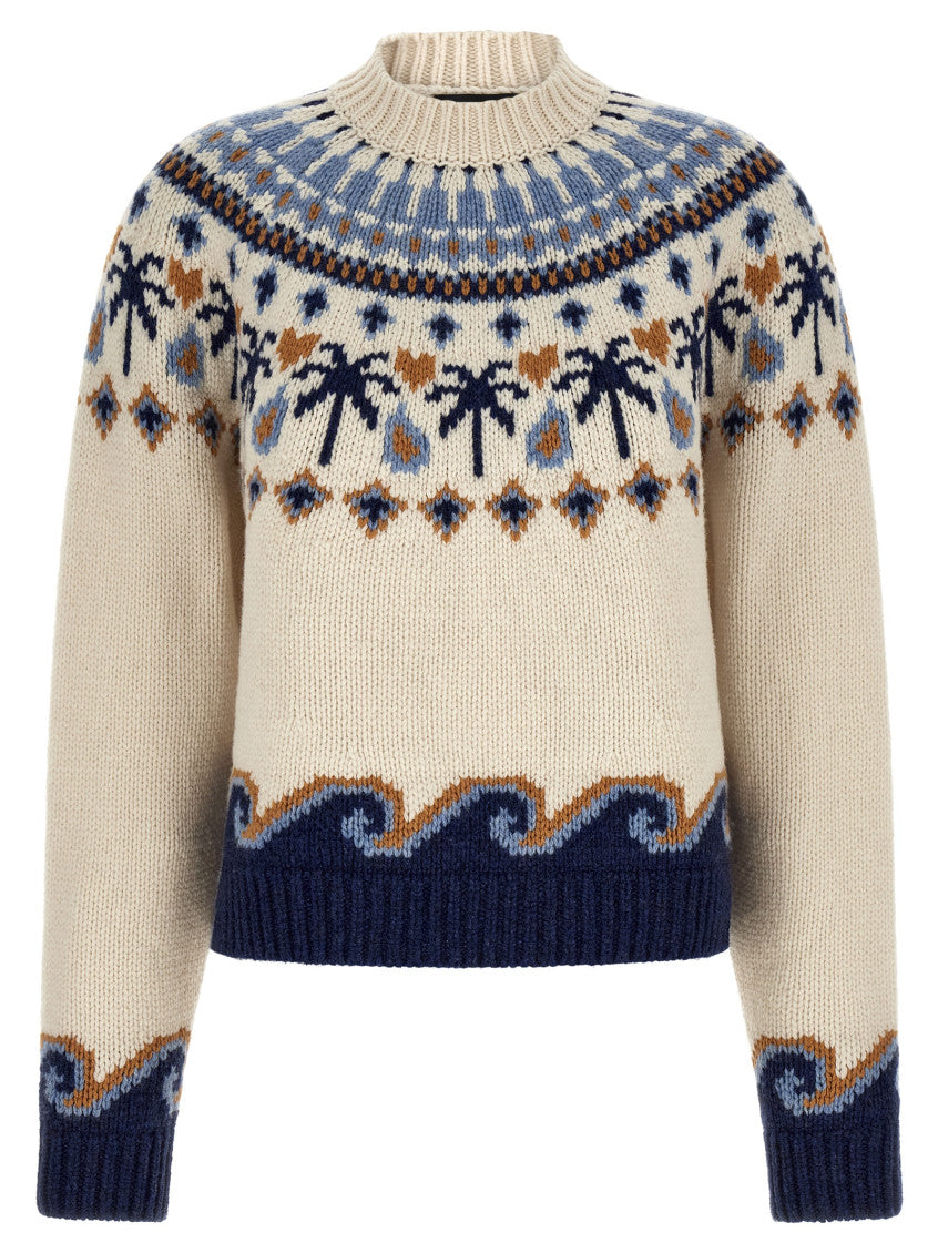 White Jacquard Crew Neck Sweater 1
