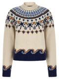 White Jacquard Crew Neck Sweater 1