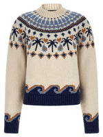White Jacquard Crew Neck Sweater 1