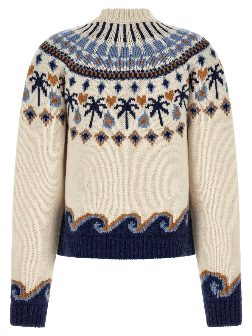 White Jacquard Crew Neck Sweater 2