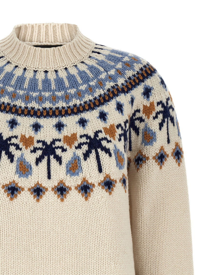 White Jacquard Crew Neck Sweater 3