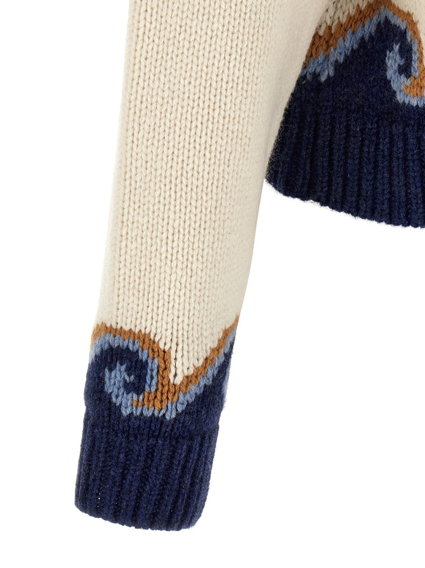 White Jacquard Crew Neck Sweater 4