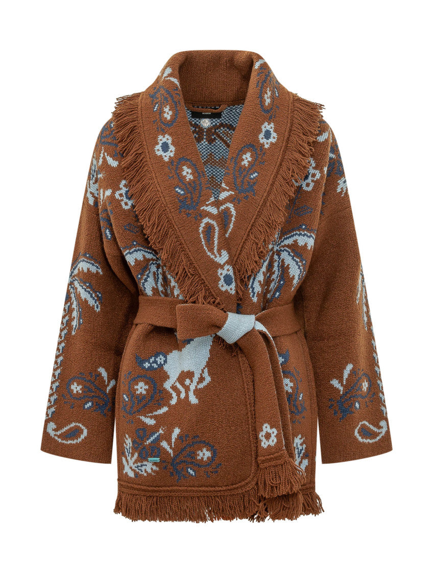 Brown Paisley Shawl Neck Cardigan 1