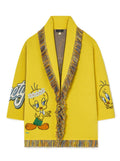 Yellow Graphic Shawl Neck Sweater 1