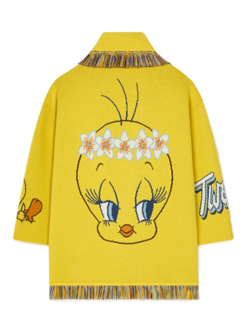 Yellow Graphic Shawl Neck Sweater 2