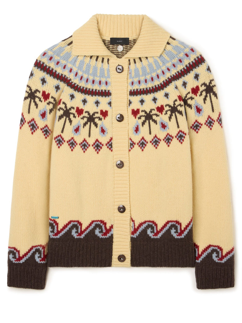 Yellow Graphic Shawl Neck Cardigan 1