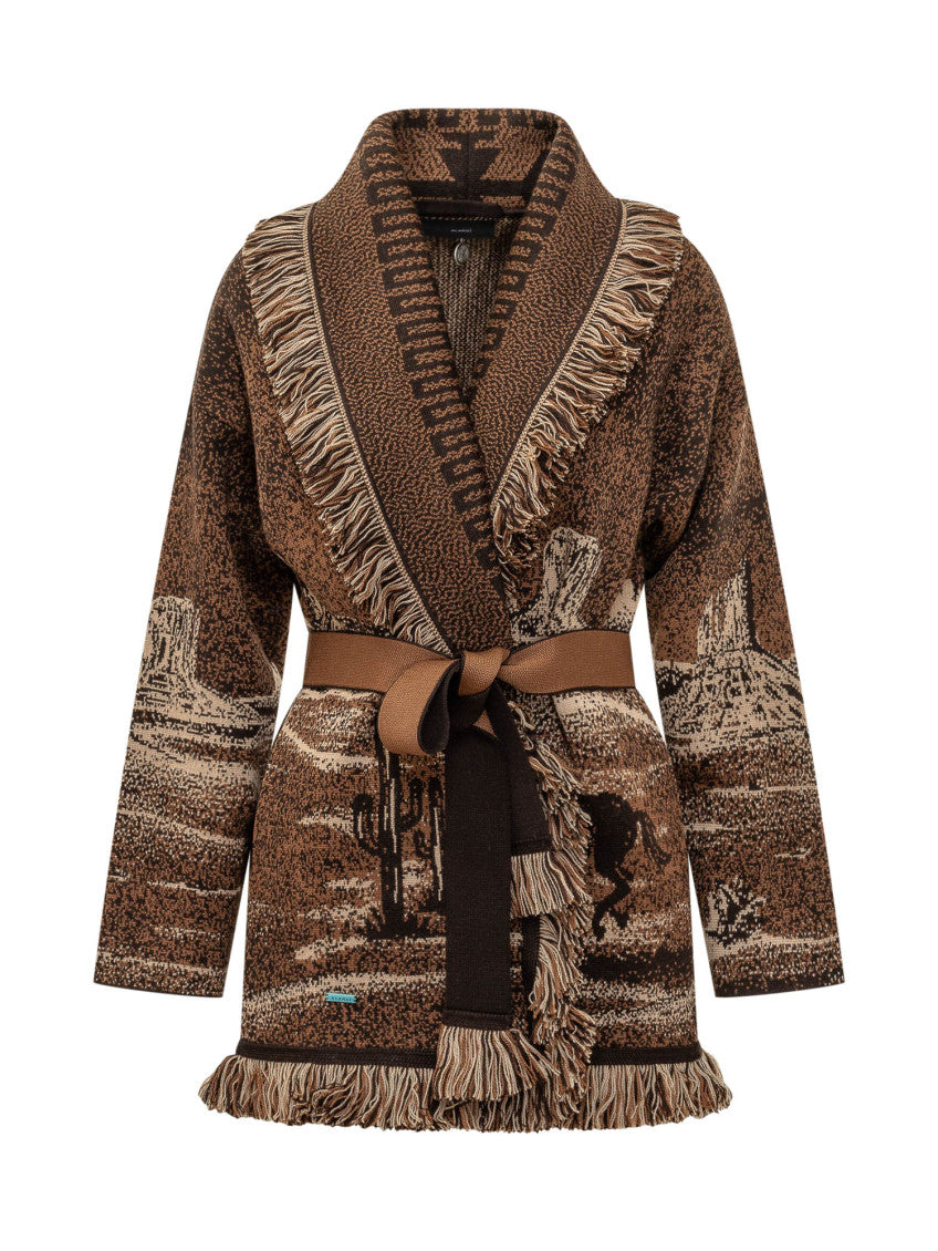 Brown Jacquard Shawl Neck Cardigan 1