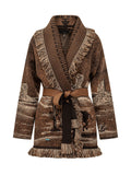 Brown Jacquard Shawl Neck Cardigan 1